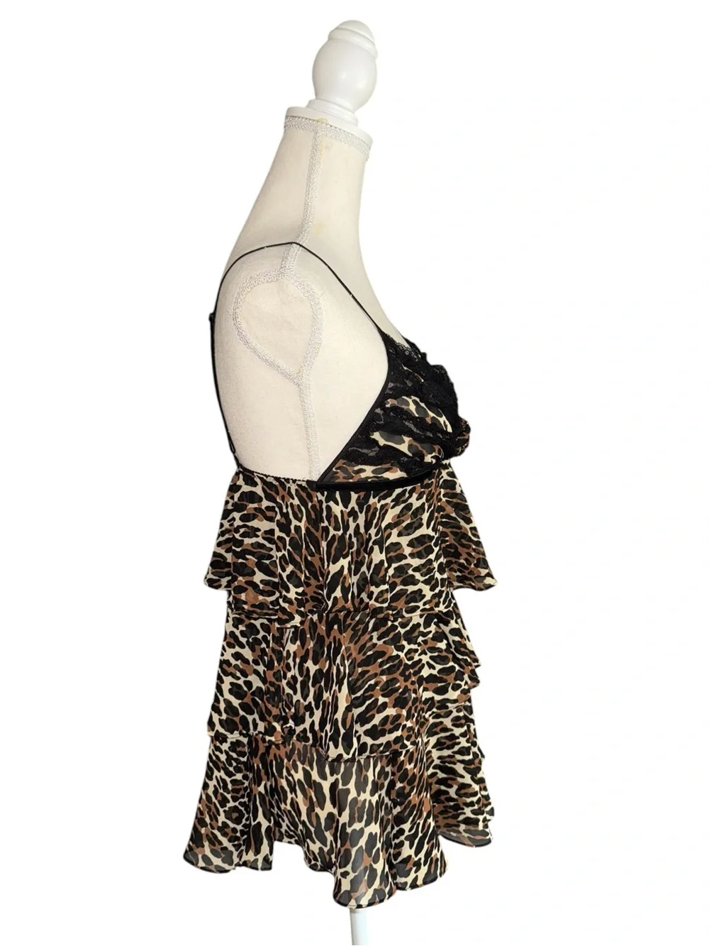 Betsey Johnson Y2k Vtg Leopard Print Lace-Trim Layered Chemise, Rose applique